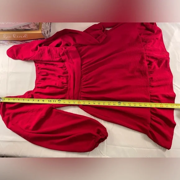 Long Sleeve Mini Dress Ties in Back Size M Red - Picture 12 of 15